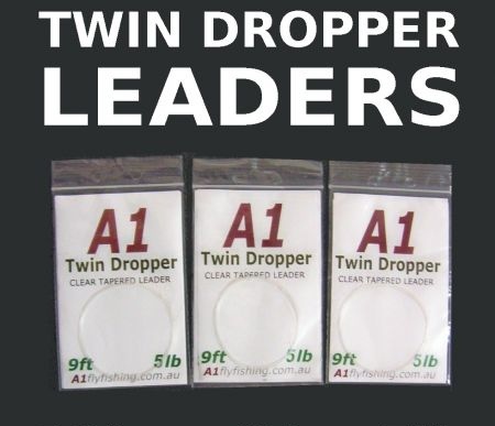 A1 Fly Leaders 3pack - 10ft TAPERED Twin Dropper 5lb 6lb or 9lb